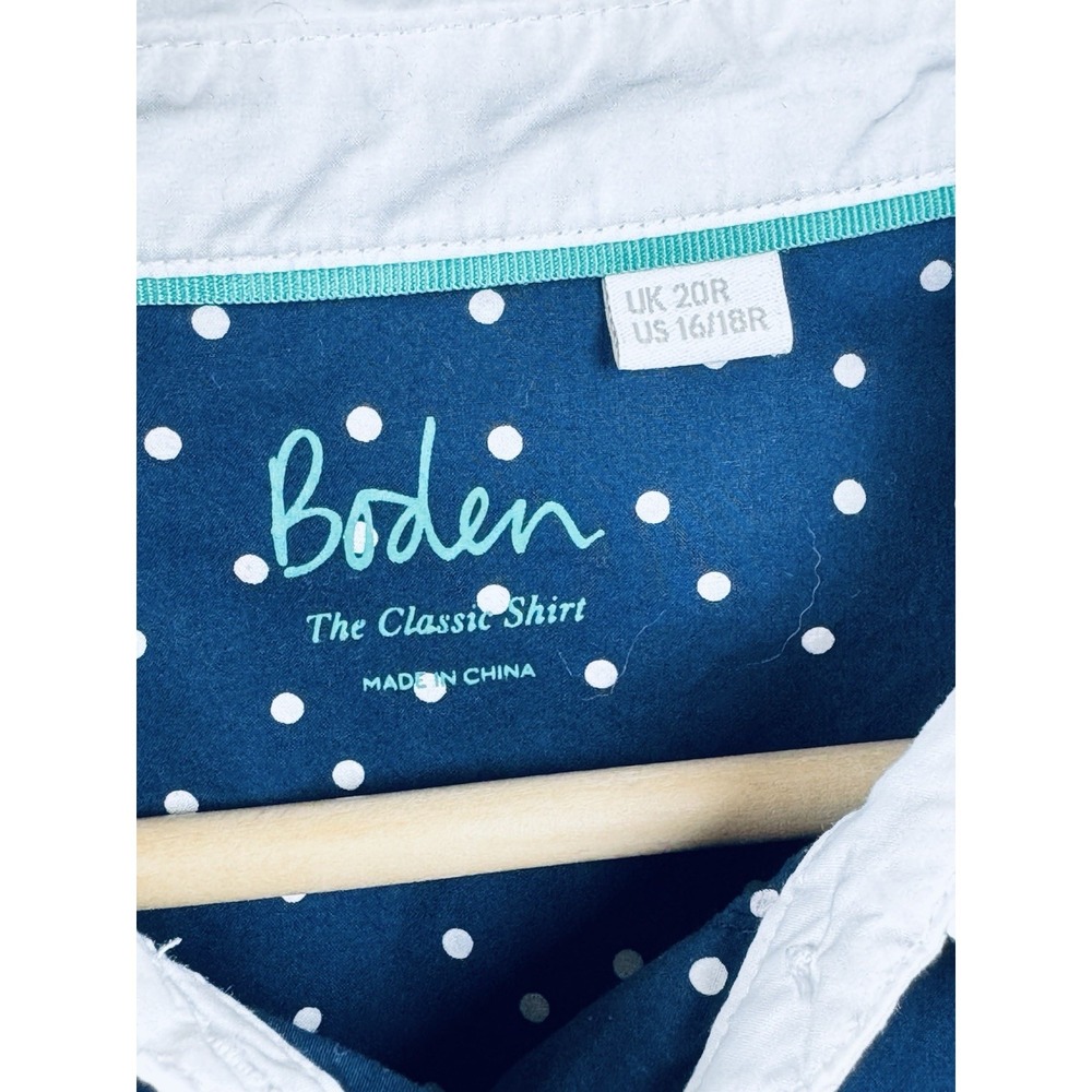 Boden Classic Shirt Women US 16 18R Blue White Polka Dot Cotton Button Up Preppy - Picture 3 of 11
